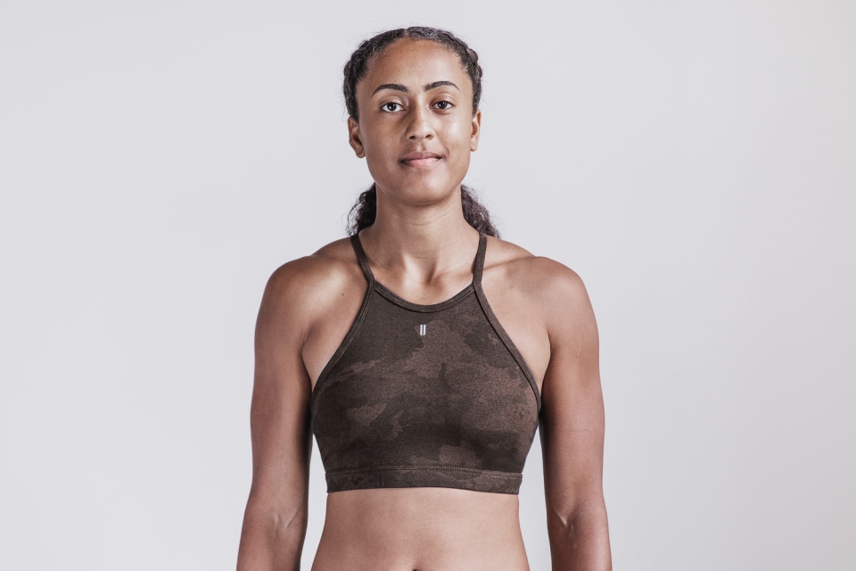 NOBULL Halter Sports Bra (Continental Camo) Espresso