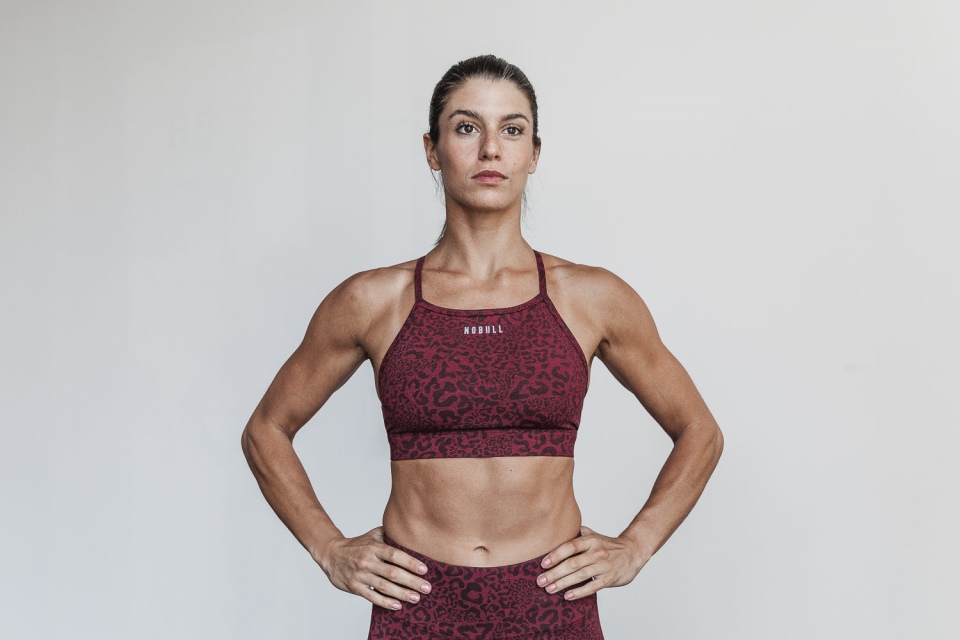 NOBULL High-Neck Sports Bra (Plush Heather) Wine Leopard