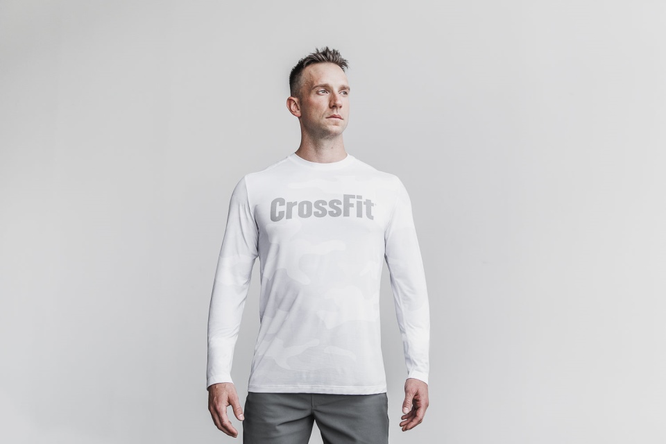 NOBULL Men's Crossfit Long Sleeve Tee (Camo) White