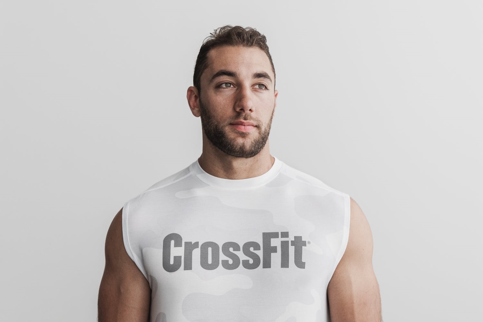 NOBULL Men's Crossfit Sleeveless Tee (Camo) White