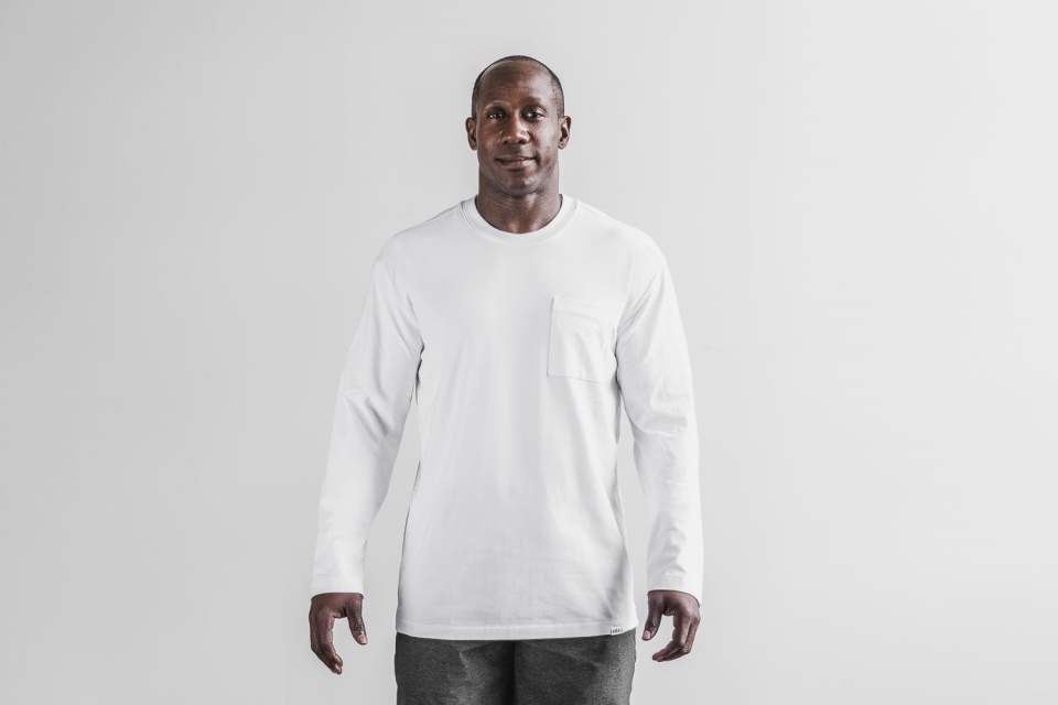 NOBULL Men's Heavyweight Long Sleeve Pocket Tee White