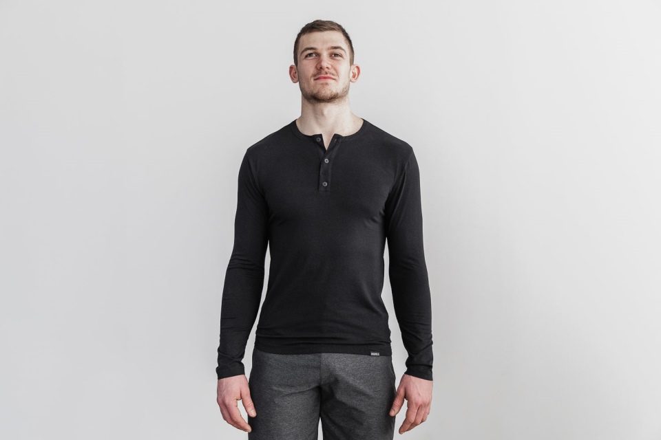 NOBULL Men's Lightweight Long Sleeve Henley Black