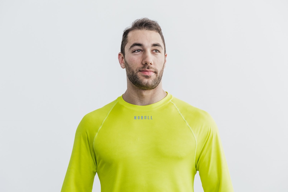 NOBULL Men's Lightweight Textured Long Sleeve Tee (Neon Camo) Yellow