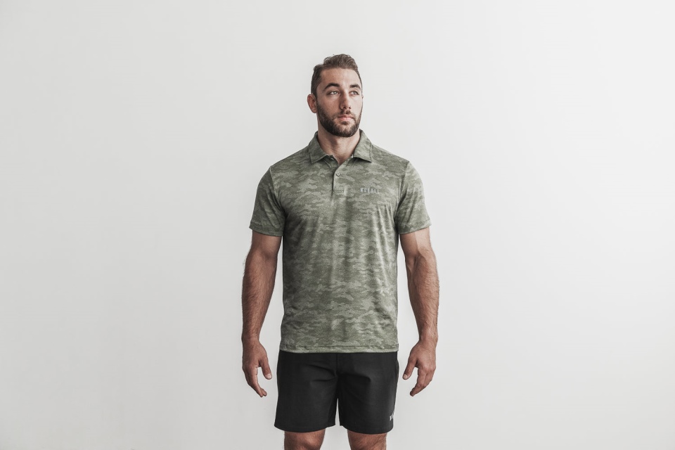 NOBULL Men's Lightweight Textured Polo (Camo) Army