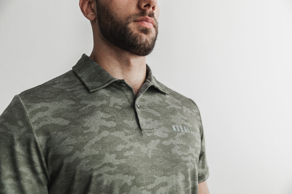 NOBULL Men's Lightweight Textured Polo (Camo) Army