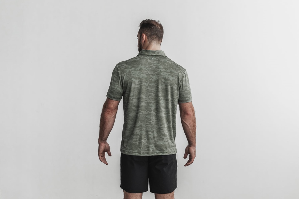 NOBULL Men's Lightweight Textured Polo (Camo) Army