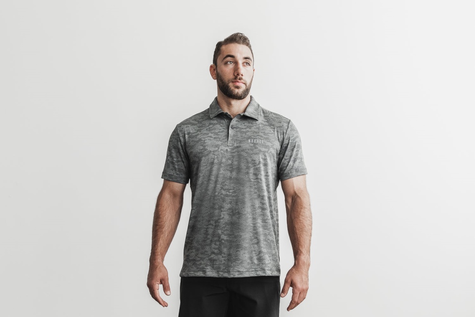 NOBULL Men's Lightweight Textured Polo (Camo) Black