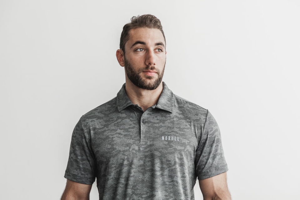 NOBULL Men's Lightweight Textured Polo (Camo) Black