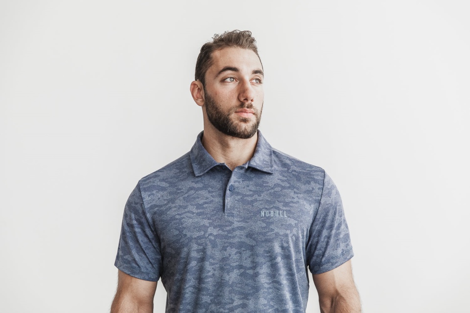 NOBULL Men's Lightweight Textured Polo (Camo) Navy