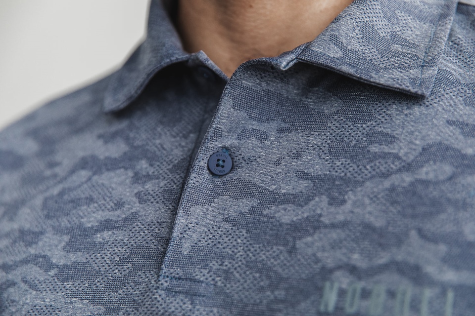 NOBULL Men's Lightweight Textured Polo (Camo) Navy