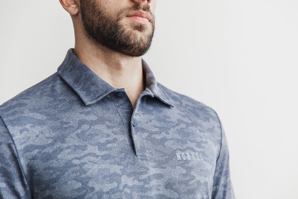 NOBULL Men's Lightweight Textured Polo (Camo) Navy