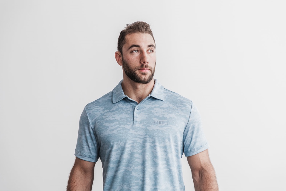 NOBULL Men's Lightweight Textured Polo (Camo) Slate