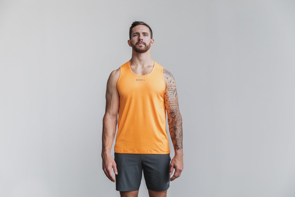 NOBULL Men's Lightweight Textured Tank (Neon Camo) Orange