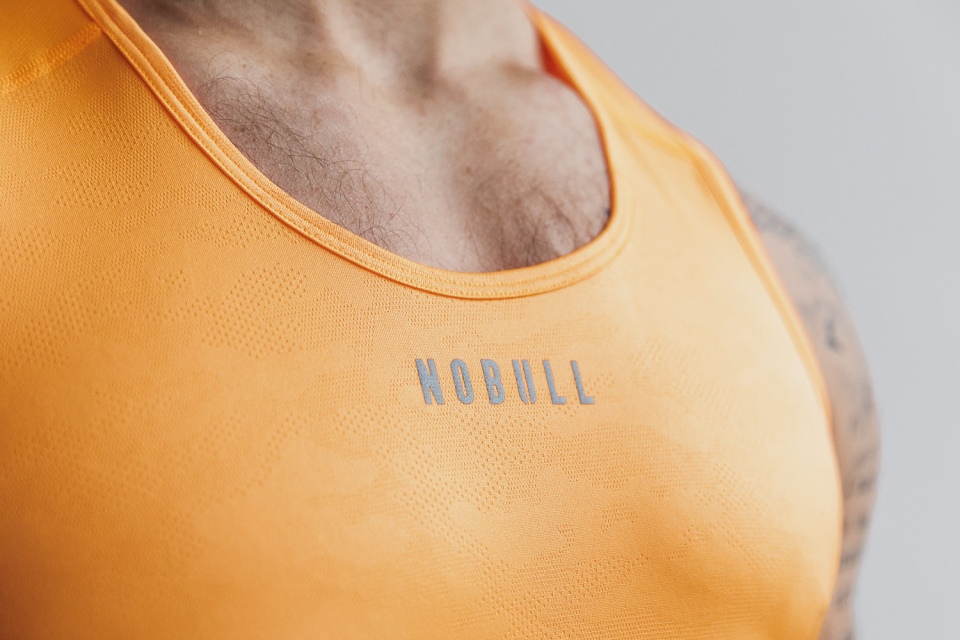 NOBULL Men's Lightweight Textured Tank (Neon Camo) Orange