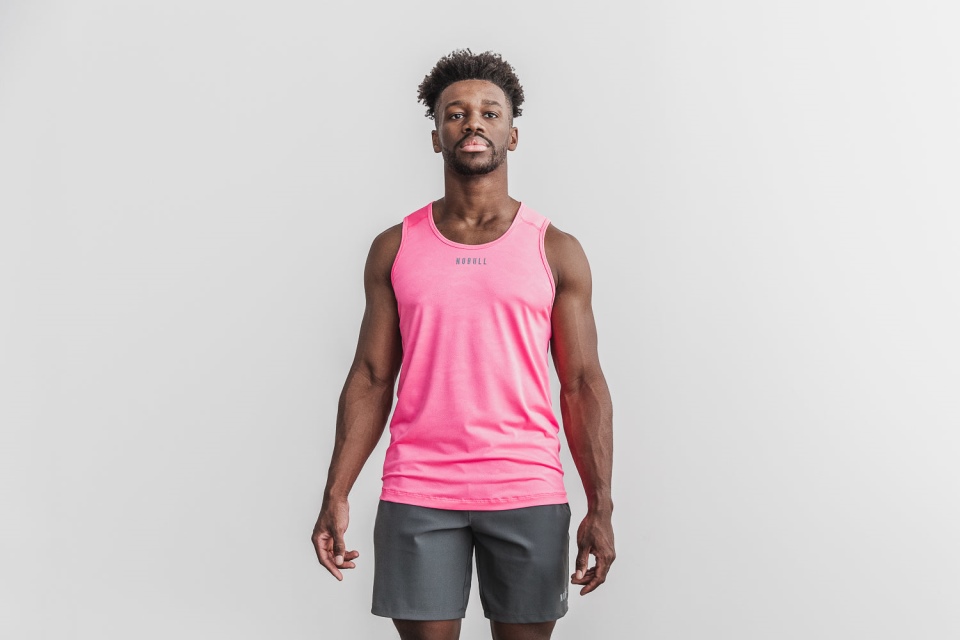 NOBULL Men's Lightweight Textured Tank (Neon Camo) Pink