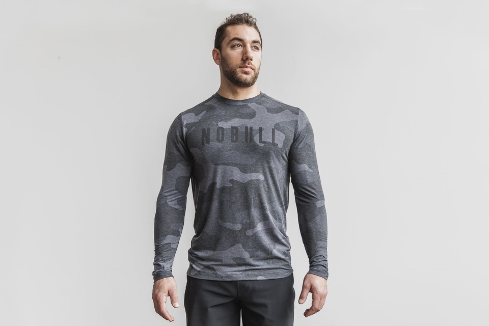 NOBULL Men's Long Sleeve Tee (Camo) Charcoal