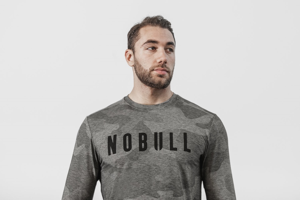 NOBULL Men's Long Sleeve Tee (Camo) Grey