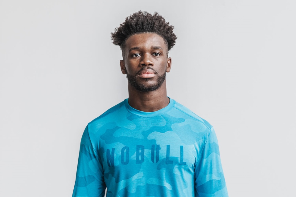 NOBULL Men's Long Sleeve Tee (Neon Camo) Blue