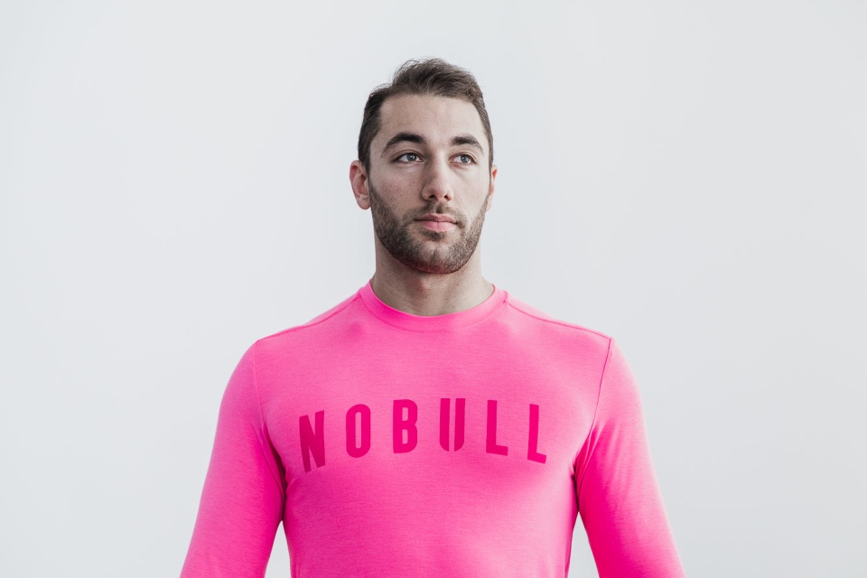 NOBULL Men's Long Sleeve Tee (Neon) Pink