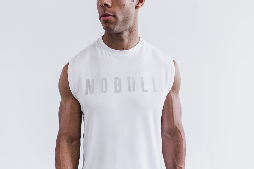 NOBULL Men's Sleeveless Tee (Classic Colors) White