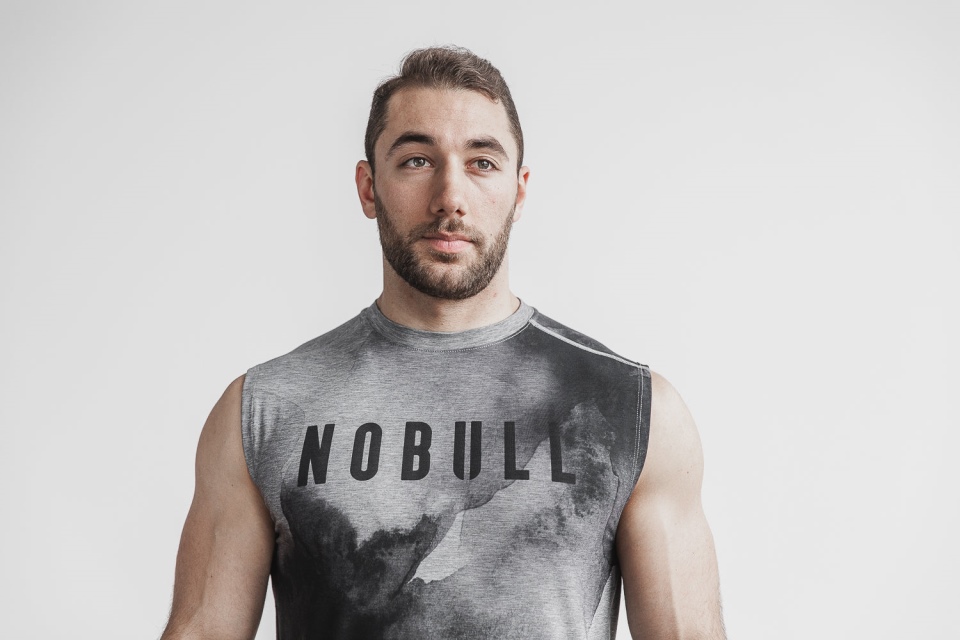 NOBULL Men's Sleeveless Tee (Watercolor Floral) Grey