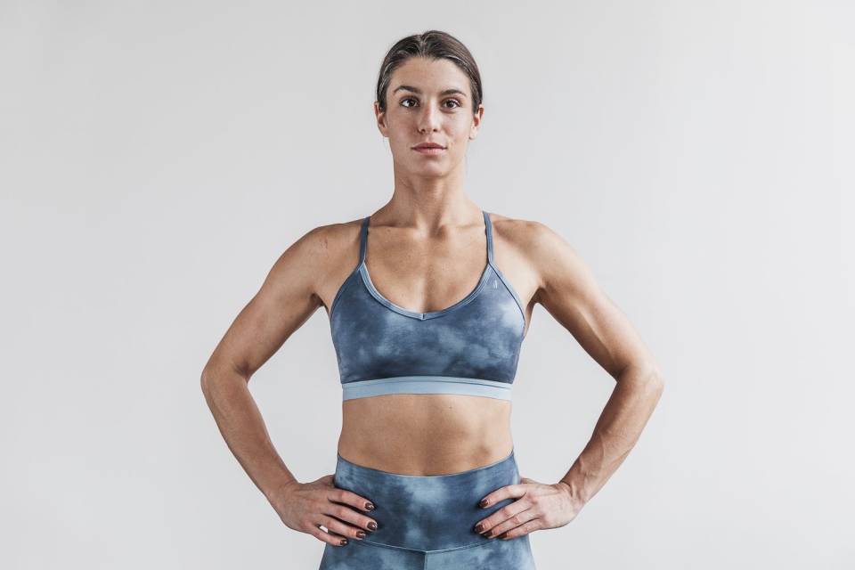 NOBULL V-Neck Sports Bra (Tie-Dye) Slate