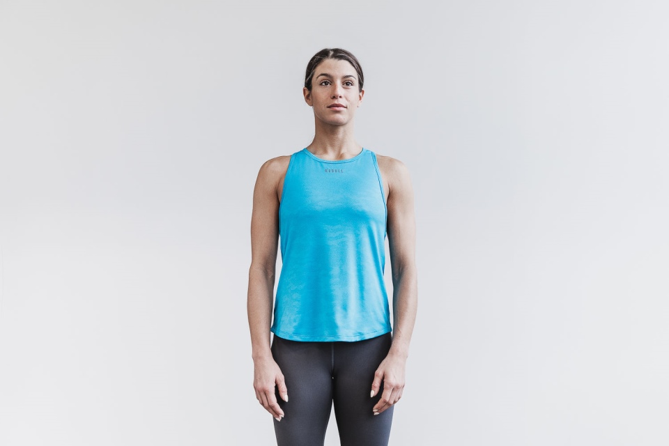 NOBULL Women's Lightweight Textured Tank (Neon Camo) Blue