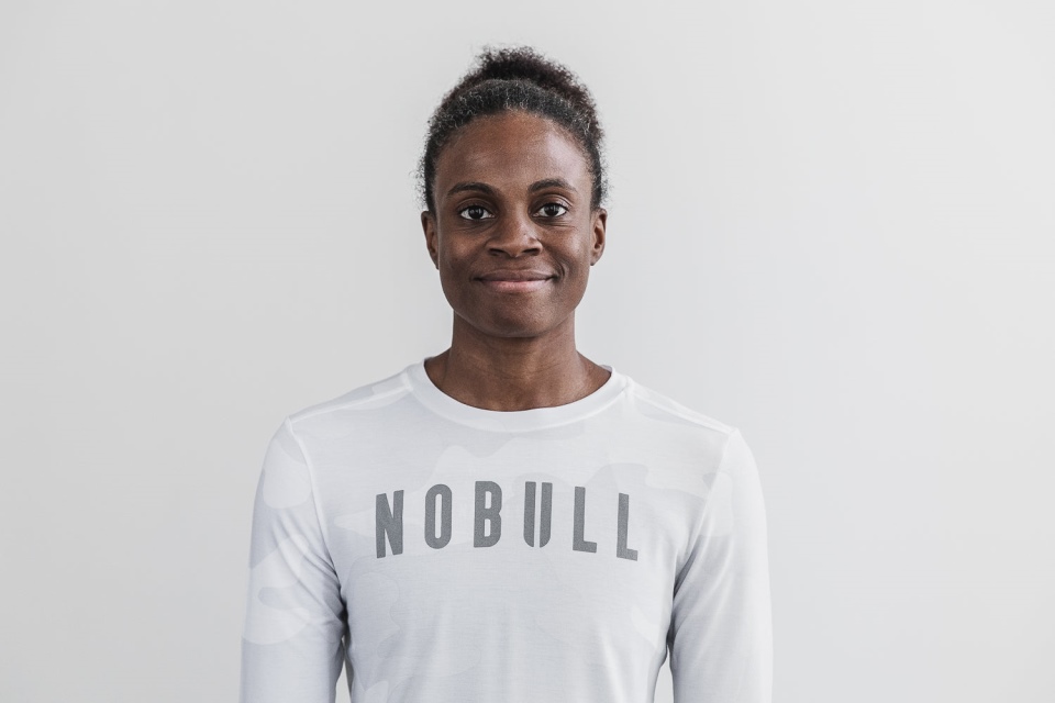 NOBULL Women's Long Sleeve Tee (Camo) White