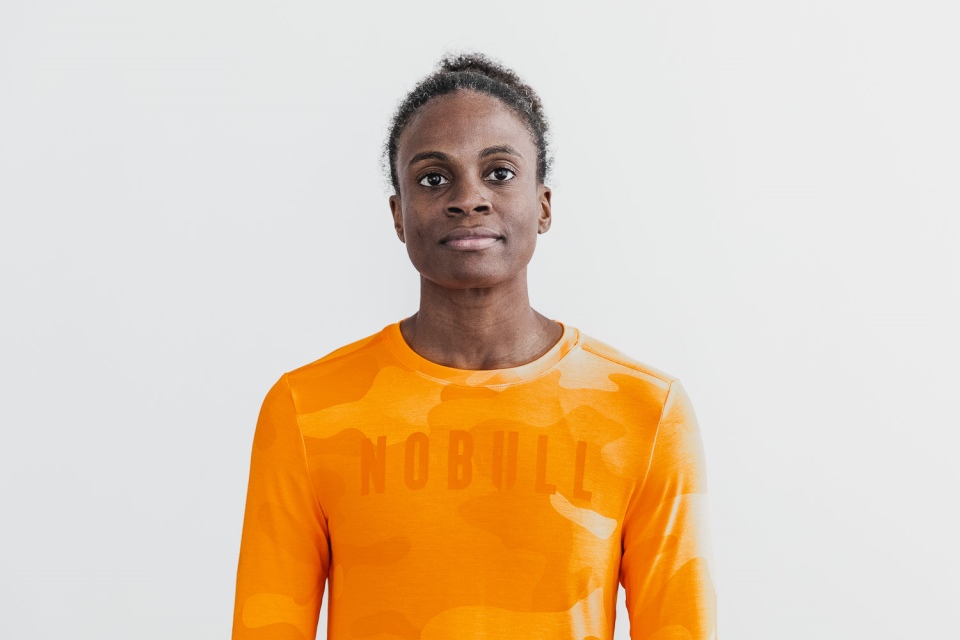 NOBULL Women's Long Sleeve Tee (Neon Camo) Orange