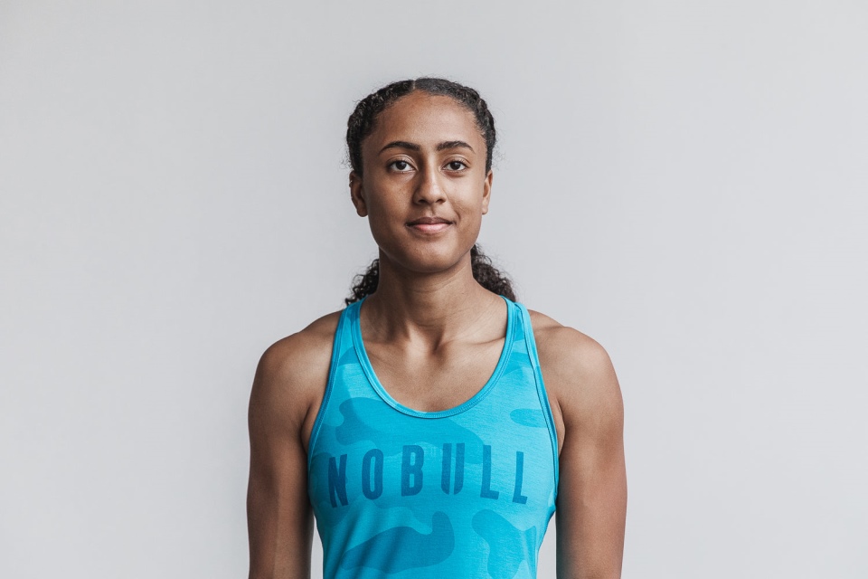 NOBULL Women's Racerback Tank (Neon Camo) Blue