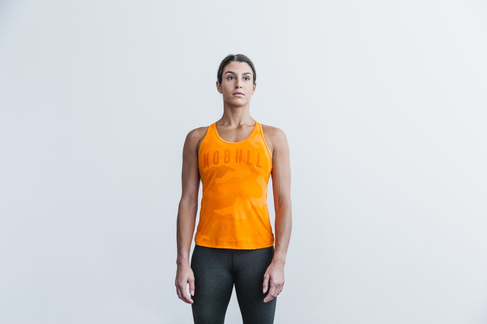 NOBULL Women's Racerback Tank (Neon Camo) Orange